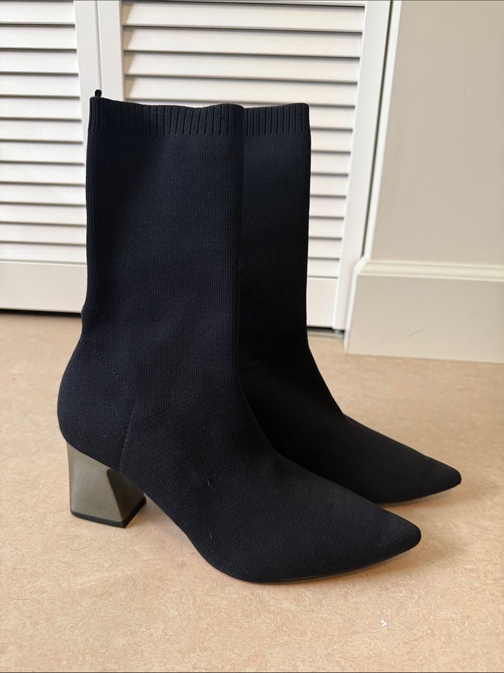Black Stretch-Knit Pointed Toe Ankle Boots 9